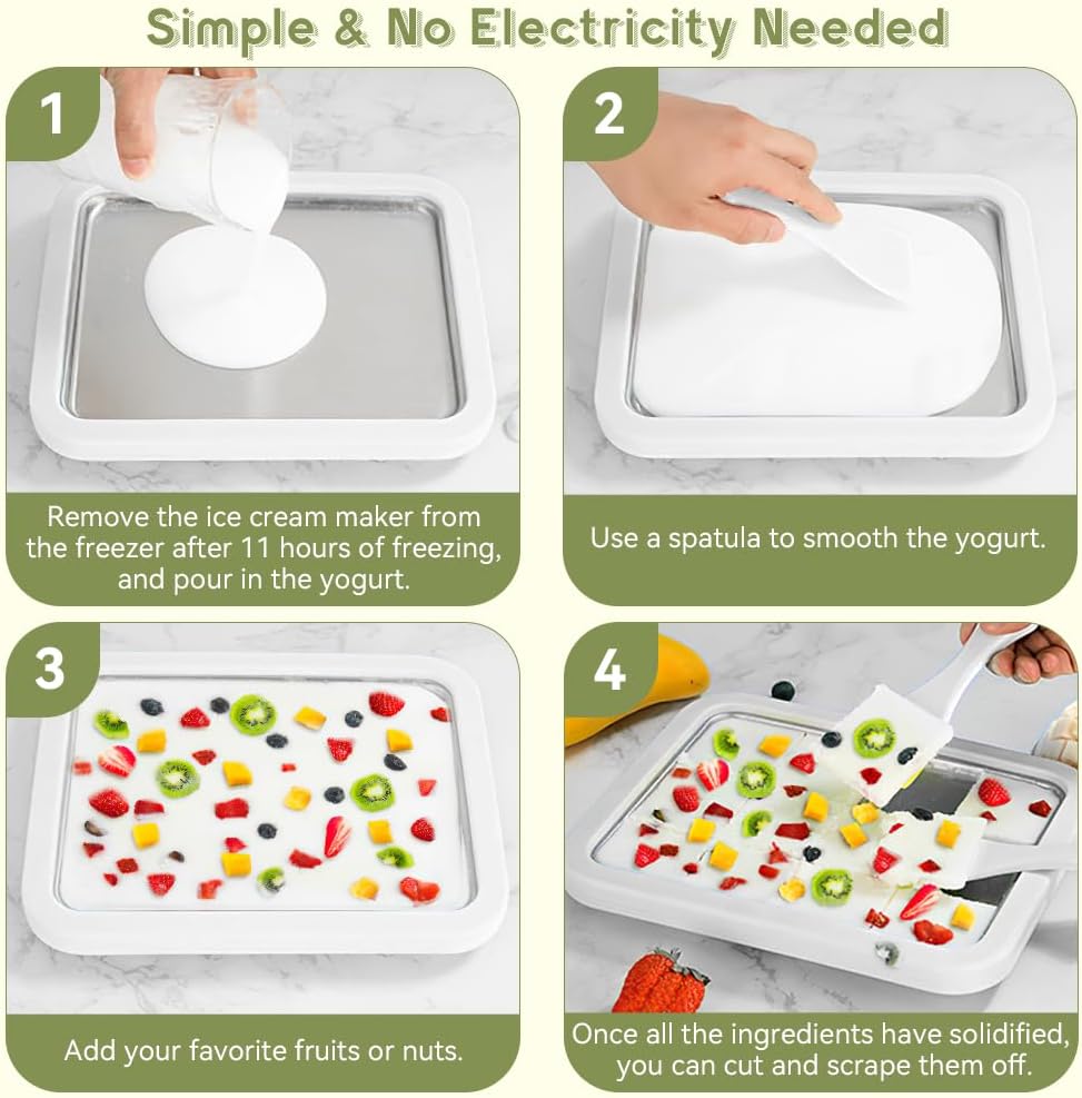 Ice Cream Roller Maker – DIY Rolled Ice Cream Tray | Instant Frozen Yogurt & Gelato Pan for Home | Fun Parent‑Child Activity | White