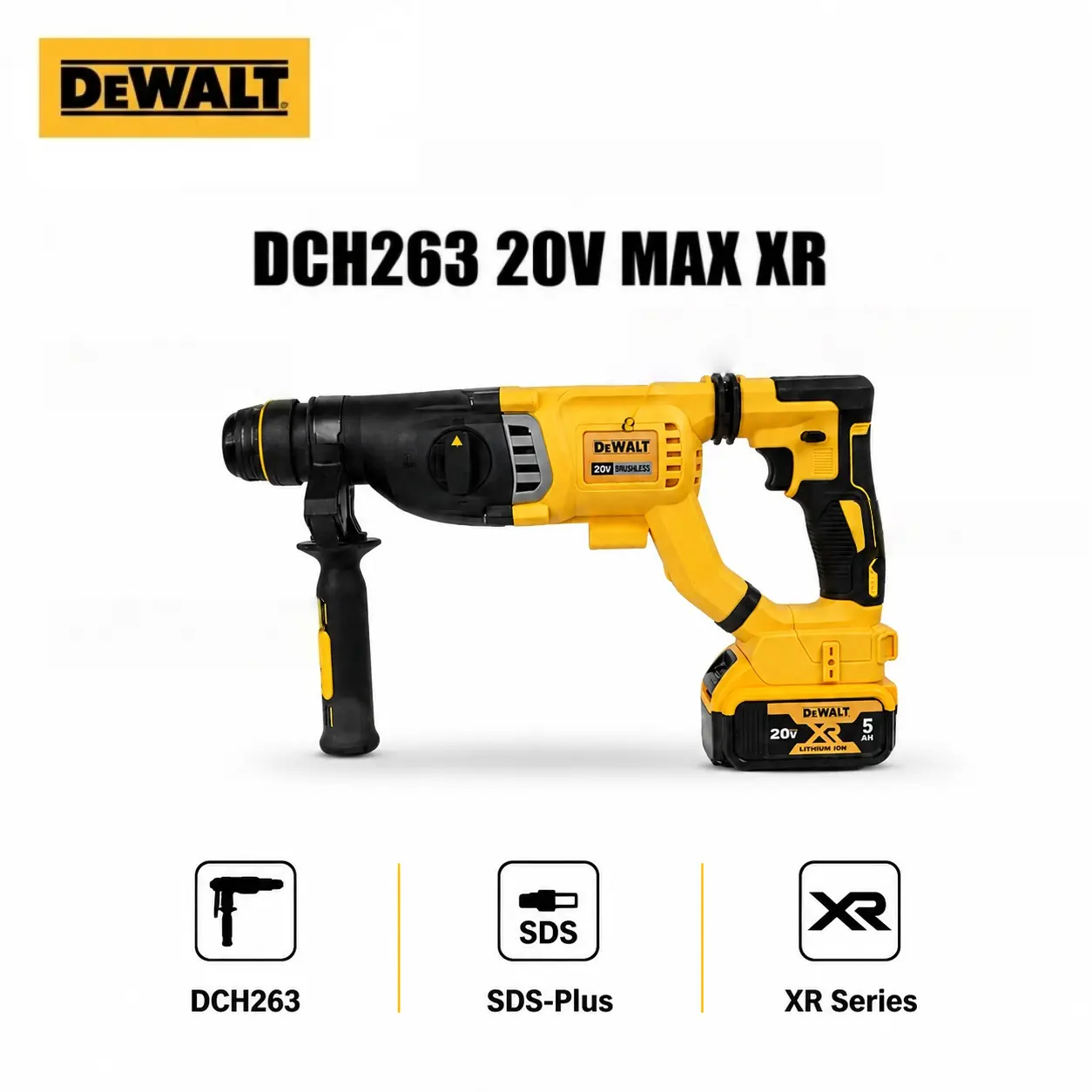 DEWALT DCH263 SDS-Plus 3-Mode Rotary Hammer Drill, Ideal for Drilling, Chiseling, Fixing Works in Construction Reinforcement, Pipeline Installation