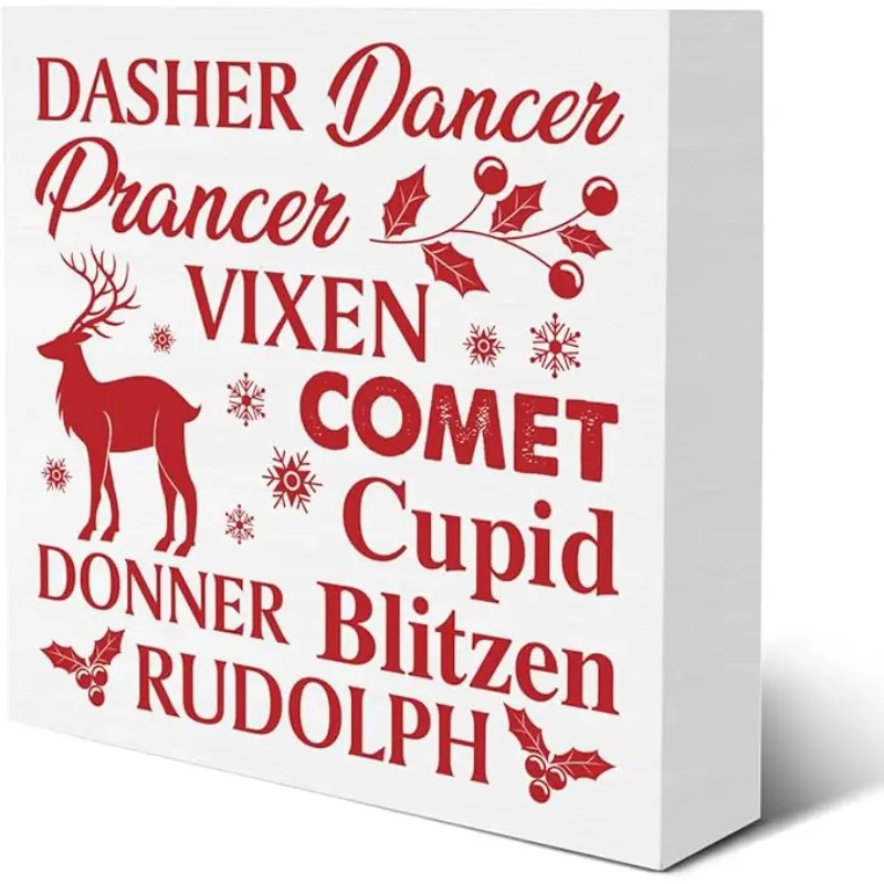 Reindeer Christmas Decorations, Dssher Deer Wooden Box Sign, Tacky Christmas Decor for Winter Xmas Holiday Home Kitchen Shelf Decor 5 X 5 Inches
