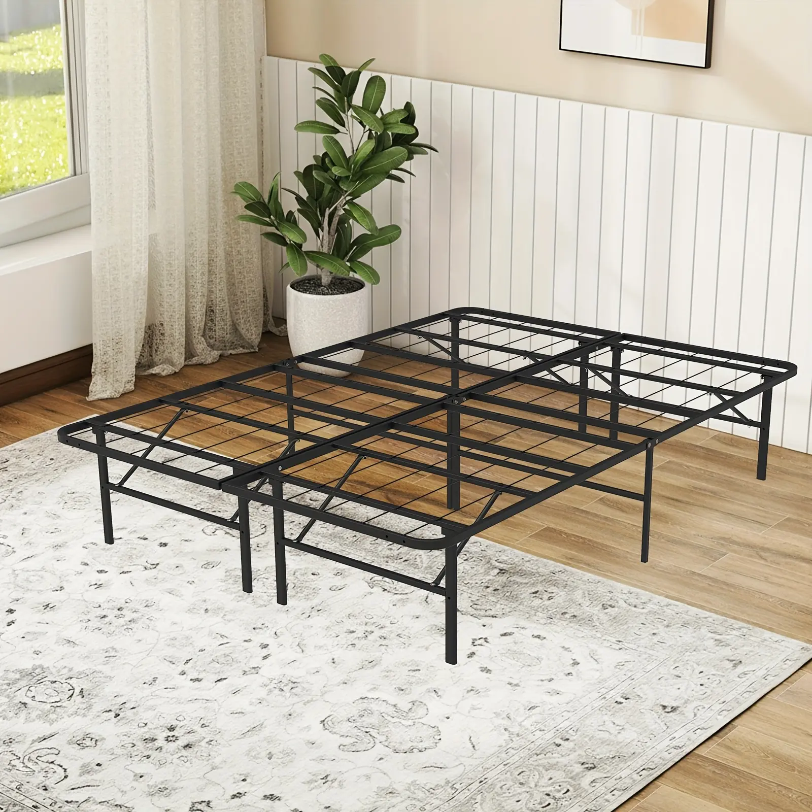 Twin/Full/Queen/King Size Foldable Bed Frame Noise-Free Design And No Box Spring Needed Heavy-Duty Bed Frame Easy-to-Assemble And Save Space