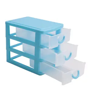 Mini translucent Drawer type plastic Storage Box（Blue 3 Layers） for Christmas New Year Home Use
