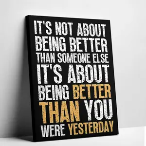 "Better Than Yesterday" Motivational Canvas Wall Art | Distressed Quote Poster | Unframed Home Gym Decor