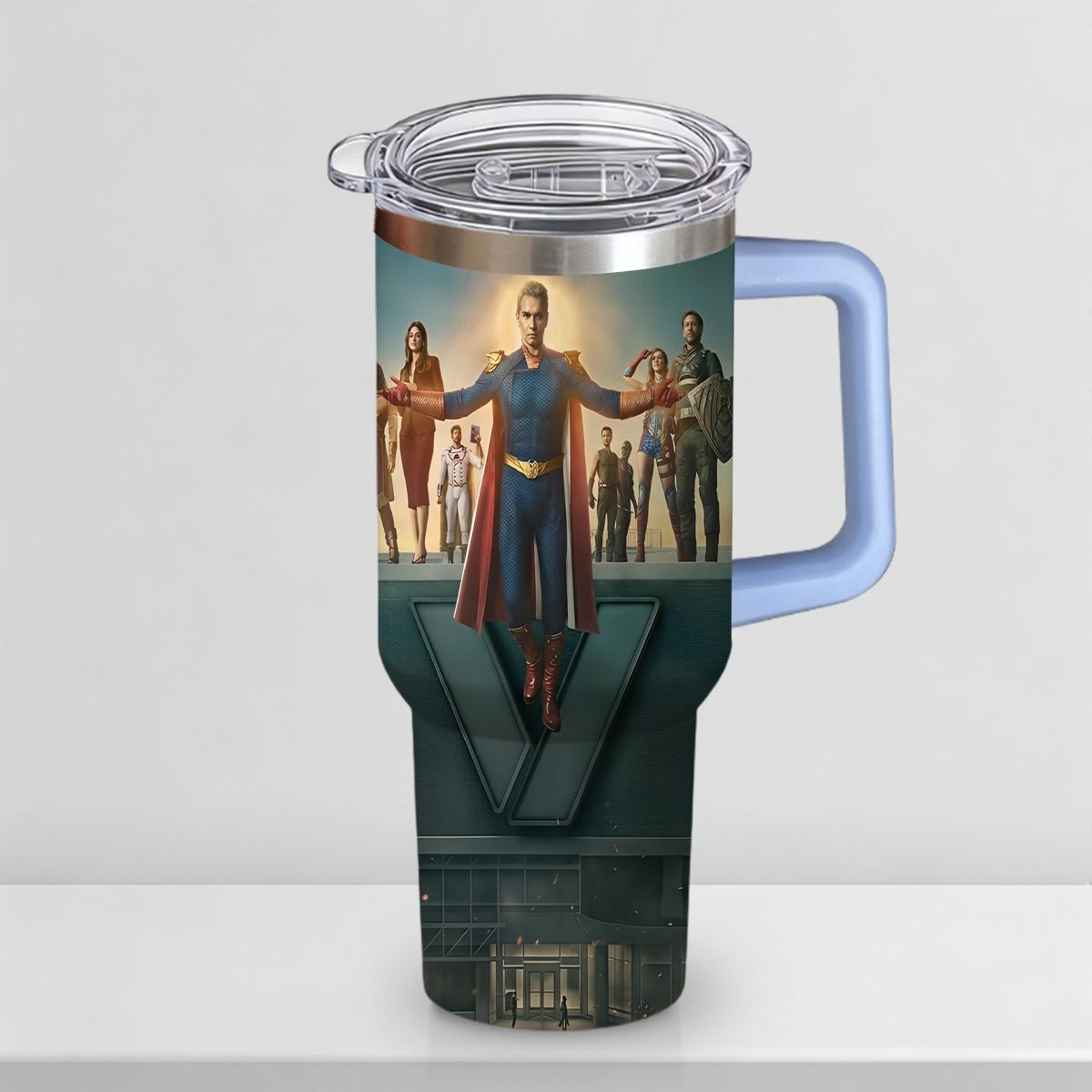 30 oz The Boys "The Seven" Series Insulated Tumbler, Ultimate Anti-Hero Travel Mug with Superhero Graphic, Comfort Handle & Straw, Perfect Gift for Sci-Fi Series Fans, Season 5 Celebration Edition