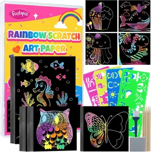 Scratch Art for Kids, Funtopia 100 Sheets Rainbow Scratch Paper, Black Scratch Off Paper Craft Kits, School Art Supplies Classroom Prizes Travel Toys Birthday Party Gifts, for Boys Girls ages 4-8 8-12