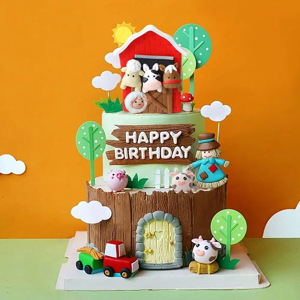 Little Farm Animal Cake Decoration Sheep Cake Topper Farm Animal Birthday Cake Topper Cow Cake Decoration Pig Cake Topper for Farm Animal Baby Shower Birthday Party Decorations Tree Ornaments