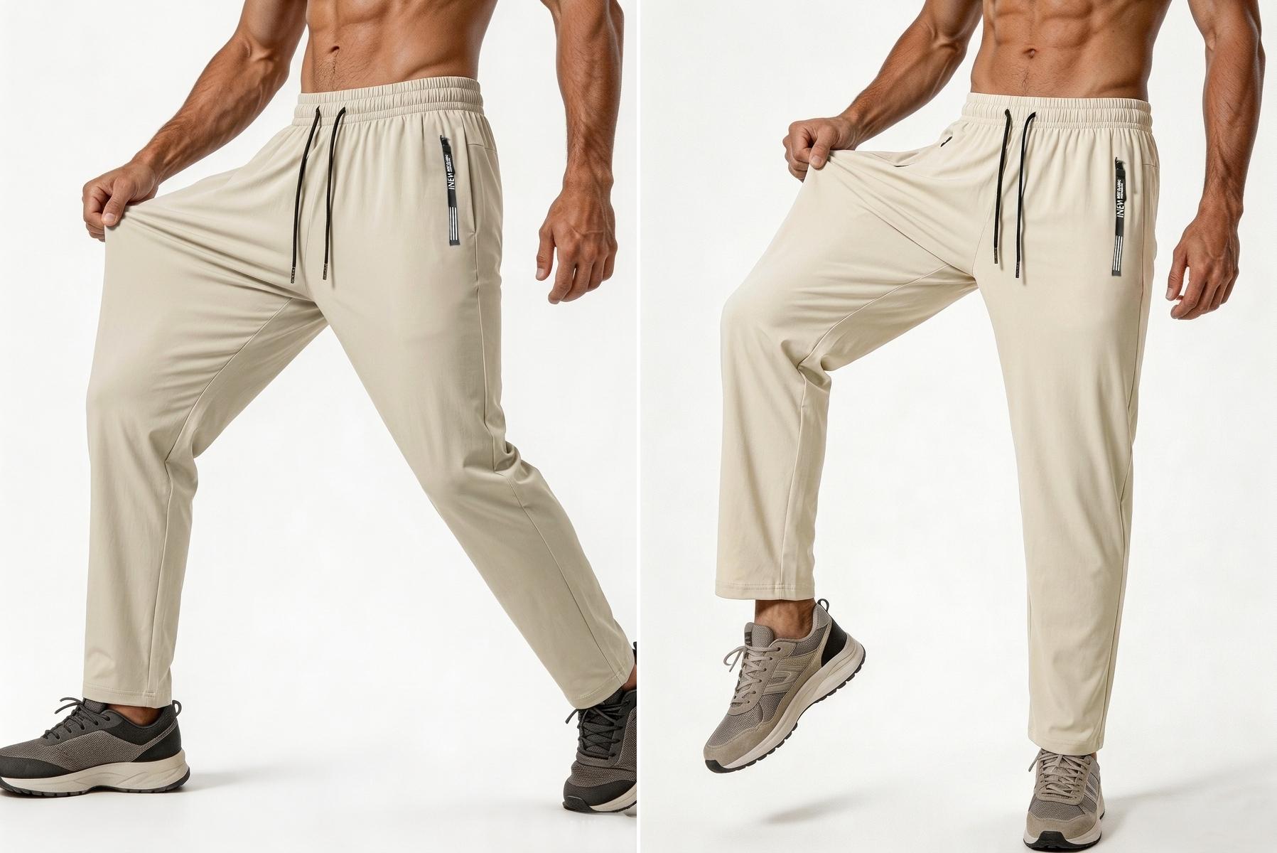 3PCS Ice Silk Pants With Zipper Pockets Sports Pants High Elastic Closure Drawstring Tight Leggings Thin Long Pants Quick Drying Pants Outdoor Activities Trousers Gym Sportswear Bottoms