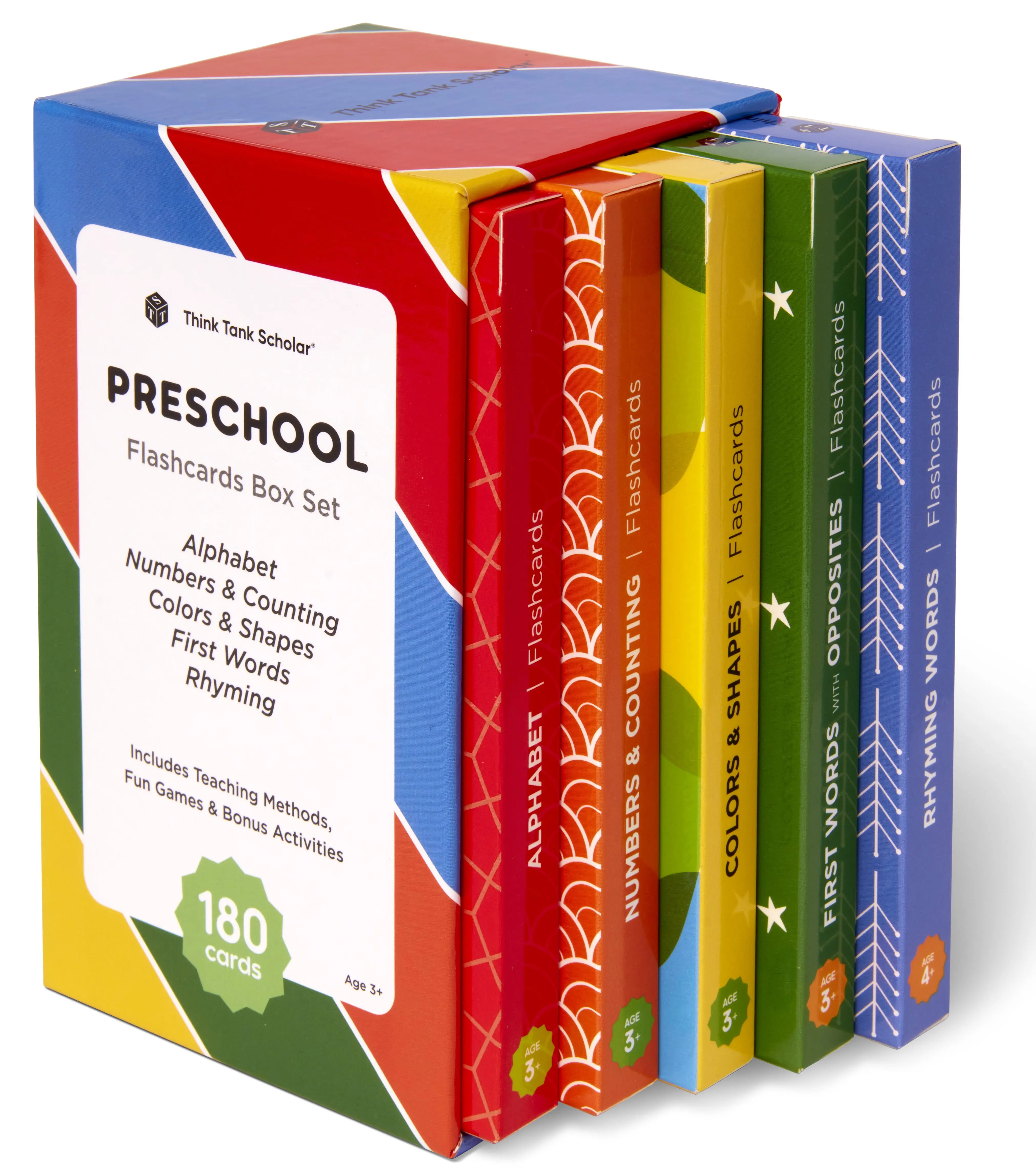 Preschool Flash Cards Bundle - Alphabet, Numbers & Counting, Colors & Shapes, First Words & Opposites & Rhyming