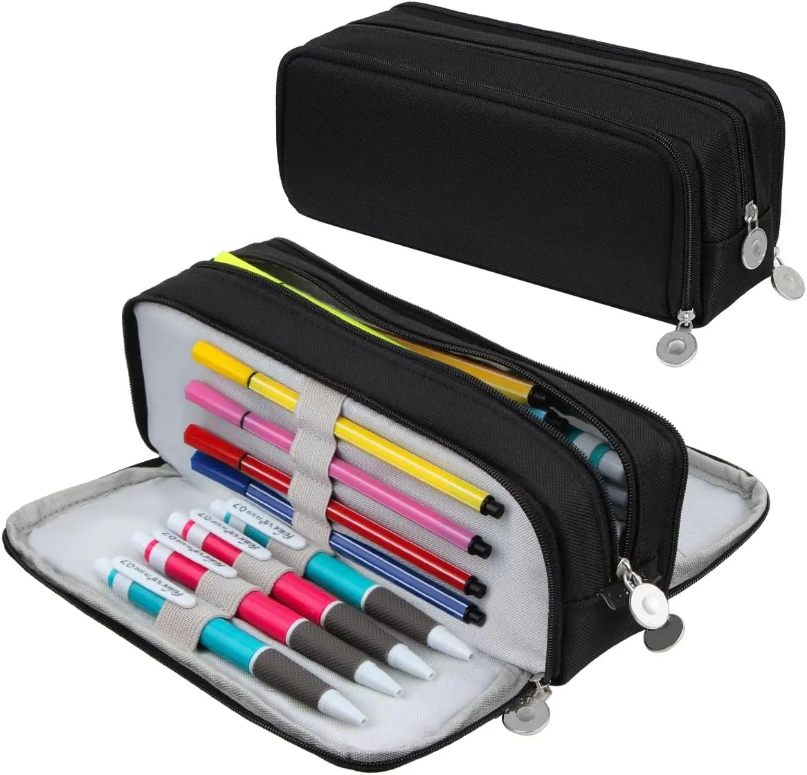 3-Compartment Big Capacity Pencil Pouch, Office Stationery Organizer for Adults, Marker & Pen Holder, Gift-Worthy Storage Bag
