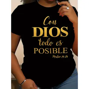Casual Letter Print T-shirt for Women, Comfortable Round Neck Shortsleeve Top for Spring and Summer