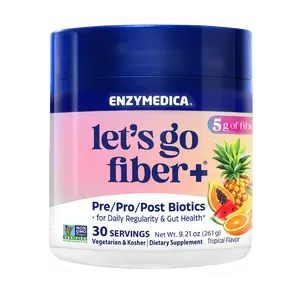 Let's Go Fiber+ Tropical | Daily regularity and gut health | Fermentable, upcycled resistant starch, acacia fiber, 1 billion CFU probiotics and a clinically studied postbiotic.