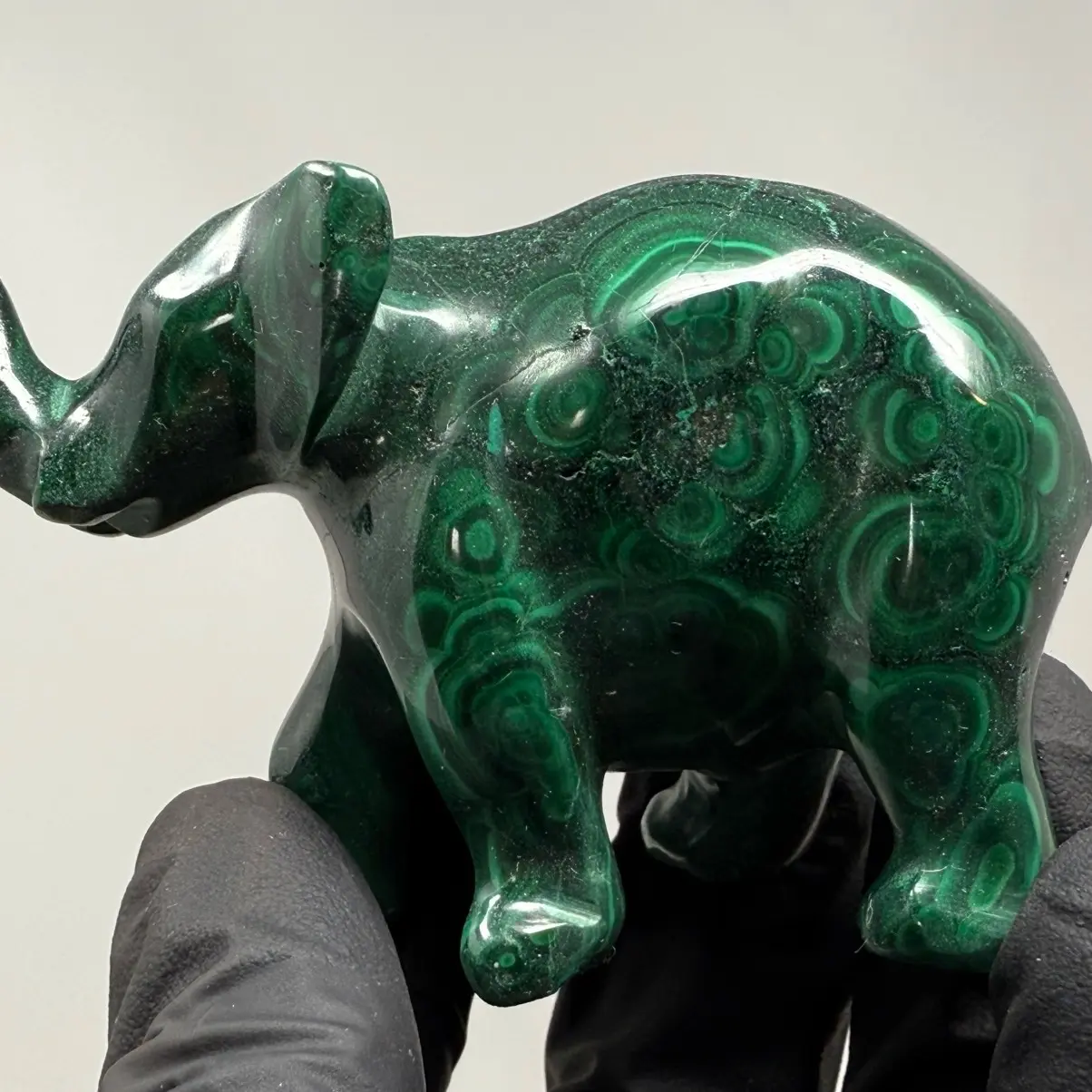 Carved Malachite Elephant - Natural Stone Sculpture Animal Carving Heart Healing Energy