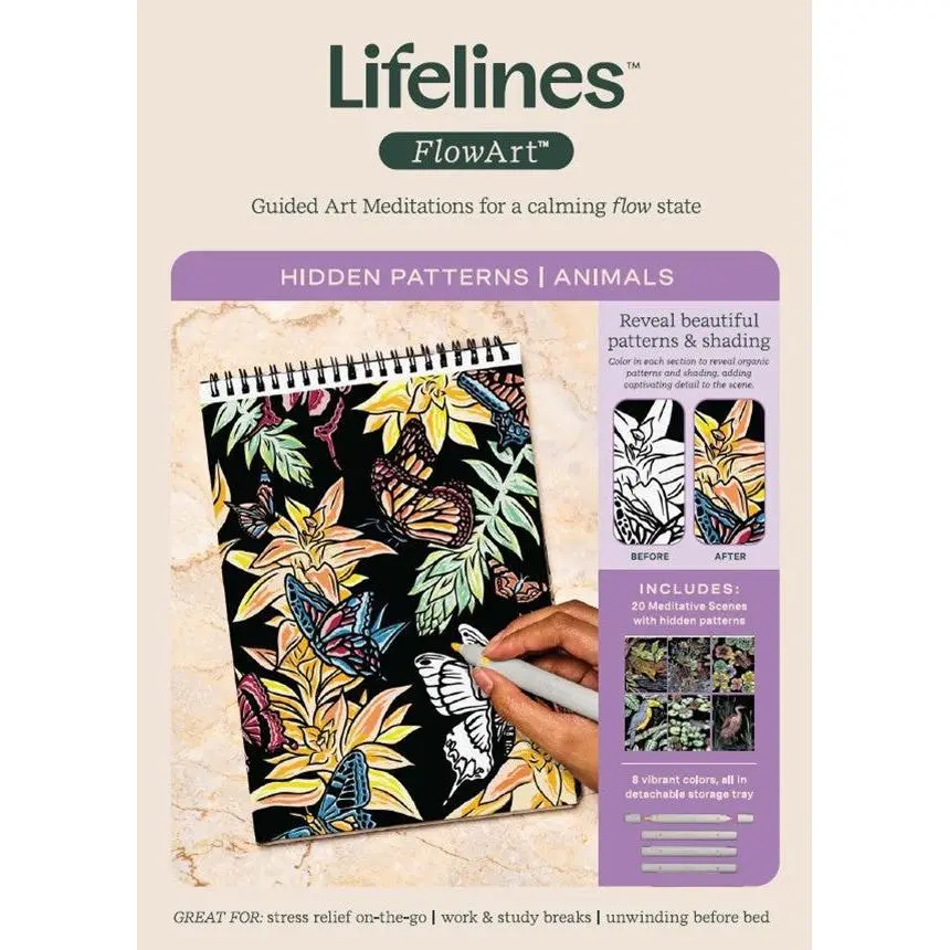 Lifelines FlowArt Hidden Patterns Animals Activity Book, Kids' Illustrated Learning Activity Book for Crafting Fun & Art Exploration, Illustrated Activity Book, Art For Kids