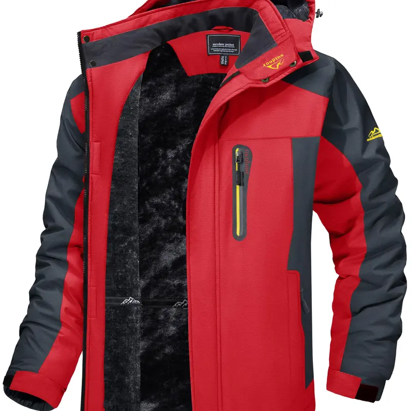 MAGCOMSEN Men's Winter Waterproof Ski Snowboard Parka Coat - Hooded, Fitted Cut, Zip-Up, 5-Pocket Carry, Polyester, Fluffy Fleece Lined, Hunting-Ready, Long Sleeve, Phone & Wallet Stash Pockets