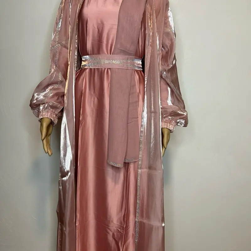 SILK PINK ABAYA with Rhinestone