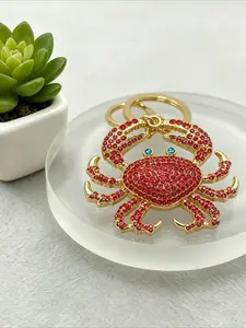 1PC Cute Crab Keychain Alloy Rhinestone Pendant Key Ring Charm Gift for Friends Crab Lovers Cute Keychain Accessory