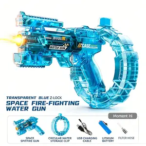 Transparent Blue Electric Water Gun with Light - Large Capacity Automatic Squirt Gun for Kids Adults Summer Outdoor Pool Beach Toy#Summervibes