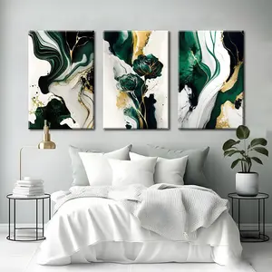 3Pcs  Emerald Green Wall Art Modern Abstract Marble Canvas Wall Art Paintings Prints Posters Wall Decor 12x16 inches