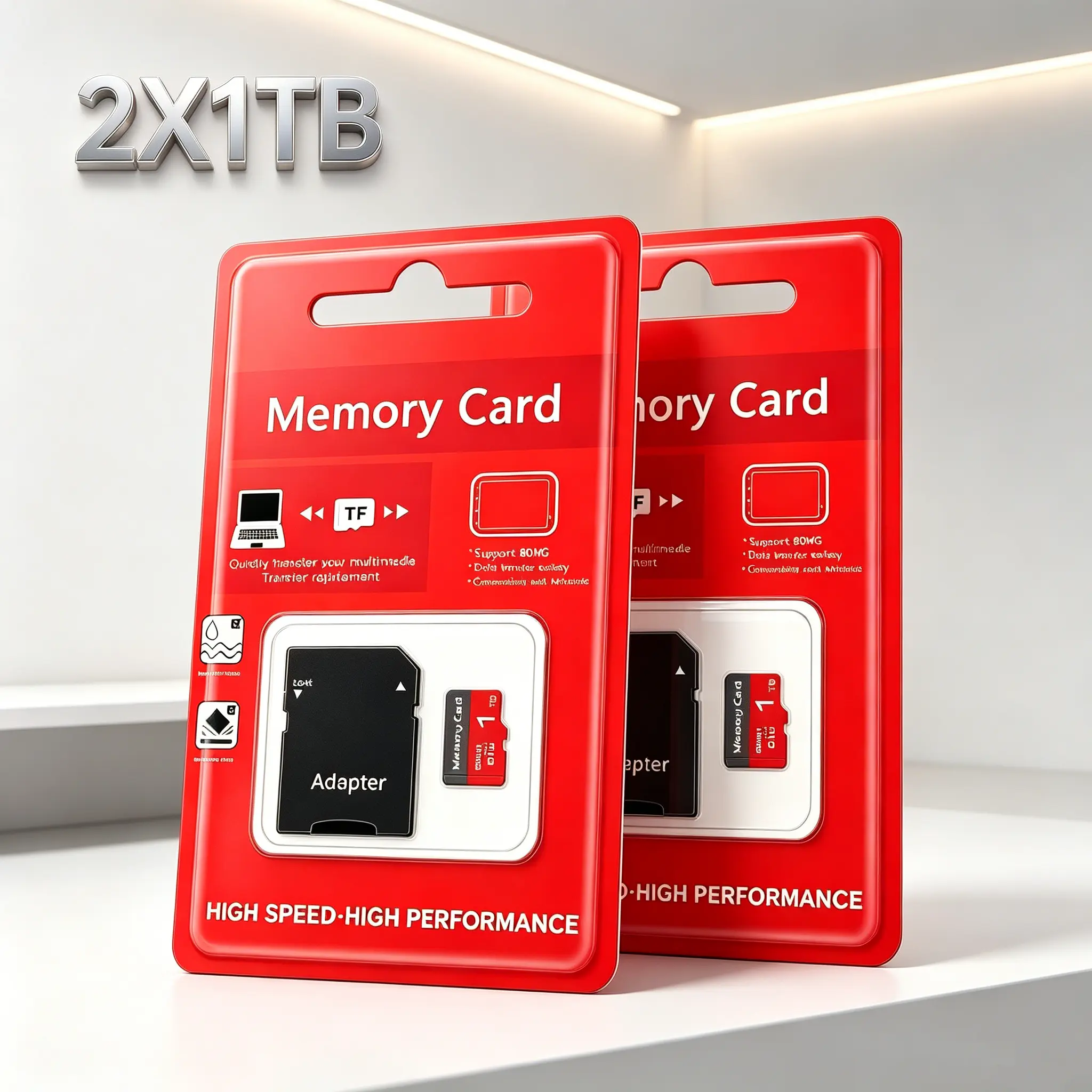 2 Pack Durable MicroSDXC Card for Mobile Phones, 1TB SD Memory Card for Car Audio, Micro TF SD Cards for Dash Cams, SD Card for Security Cameras, Micro SD Card with Adapter for PC & Reliable Data Storage