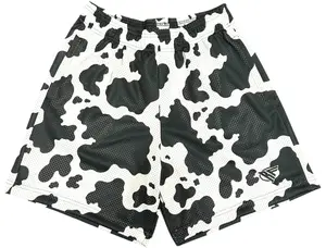 Cow Print Mesh Shorts Unisex Oversized Loose Fit Streetwear Gym Casual All Season Men Women Y2K Aesthetic Trendy Dairy Cow Animal Pattern Sport Workout Short