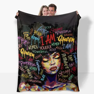 Flannel Throw Blanket for Black Women, Custom Image Slogan Print Blanket with Inspiring Positive Quotes, Soft Cozy Plush Home Bedroom Decor Gift