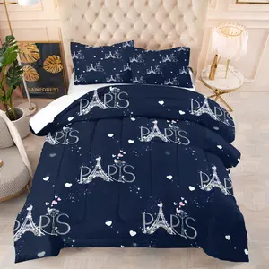 Eiffel Tower Pattern Bedding Set, Including 1 Quilt And 1 Or 2 Pillowcases Without Pillow Inserts, Bedroom Decoration Gift
