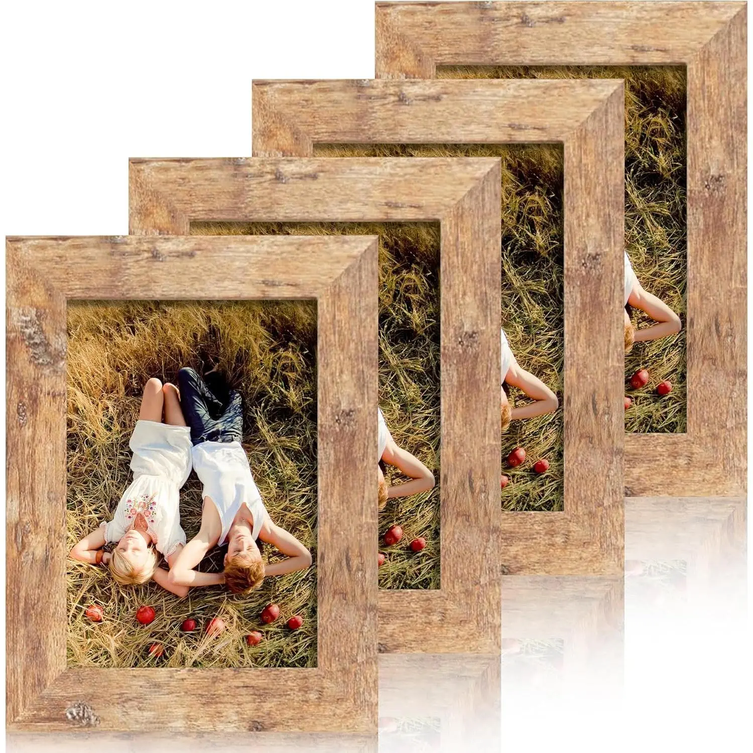 4x6 Picture Frame Set of 4, High Definition Real Glass Rustic Brown Frame, 4 x 6 Wood Photo Frames for Tabletop Display and Wall Mounting