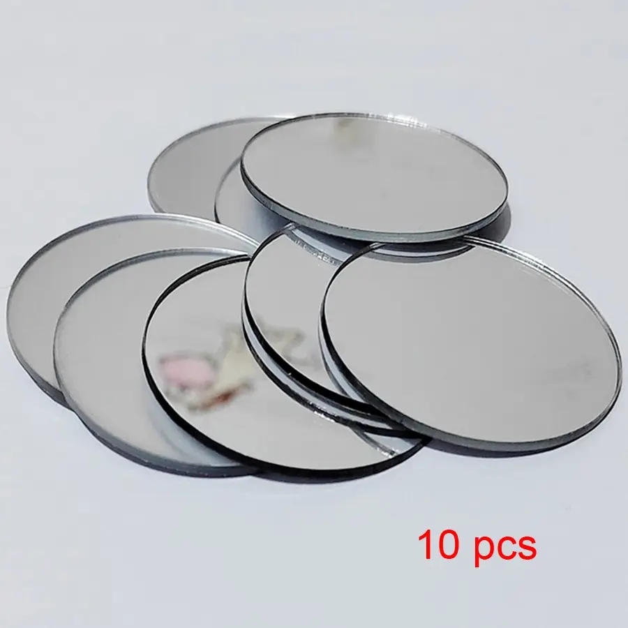 10-Piece Set Diameter 5cm/8cm/12cm Silver Color Thickened Acrylic Mirror Round Design Decorative DIY Makeup Mirrors Sticker Packs, Wall Art Stickers, Decoration Items