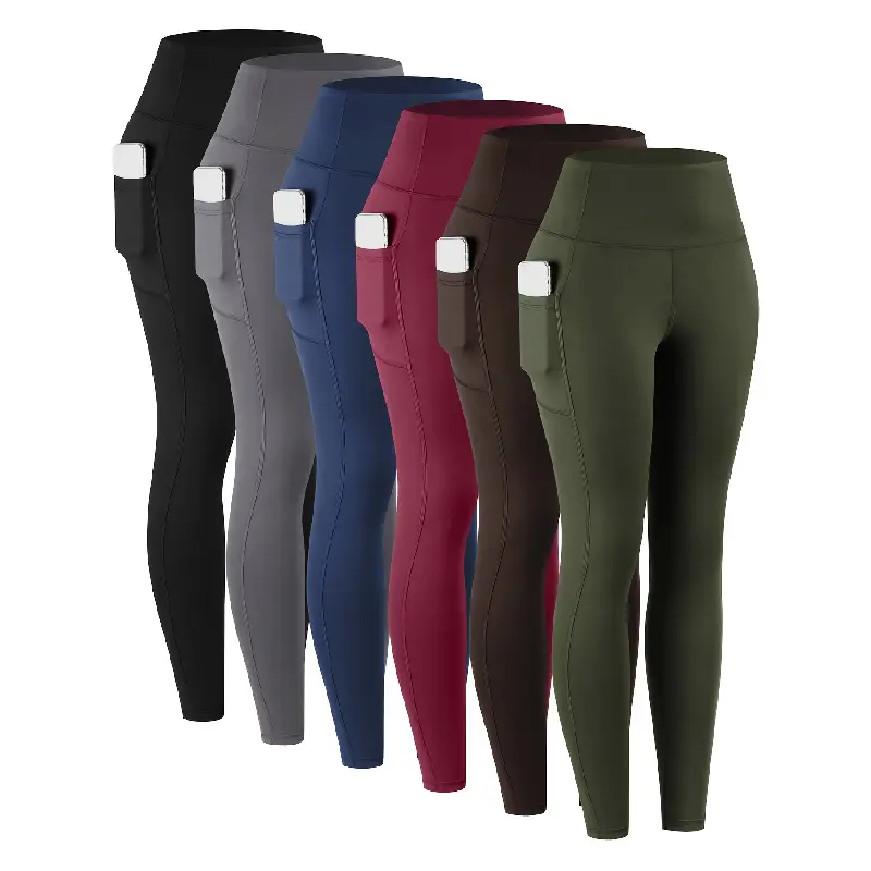 6pcs Pack Women' High-Waisted Full-Length Leggings - Stretchy Full-Coverage Pants Suitable for Seasons, Casual Wear,, Layering - Solid Color Non- Base Layer (Machine Washable)