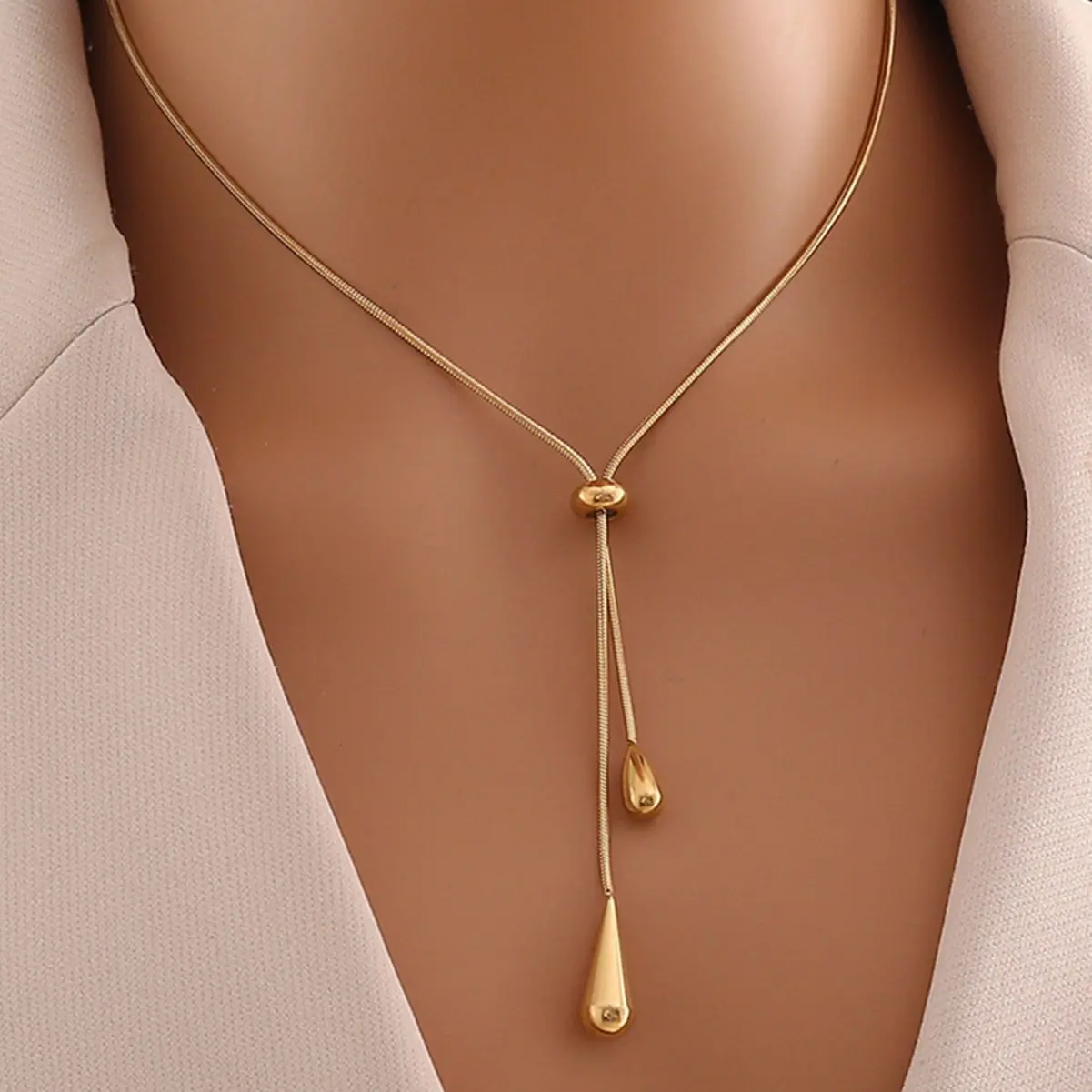 Adjustable Gold Lariat Necklace - Snake Chain with Metal Teardrop Pendant, Old Money Aesthetic Minimalist Choker, Sports & Outdoor Accessory for Daily Commute, Anniversary Gift, Elegant, Dainty Necklaces, Exquisite Chain Jewelry, Droplet Pendant, Adjustab
