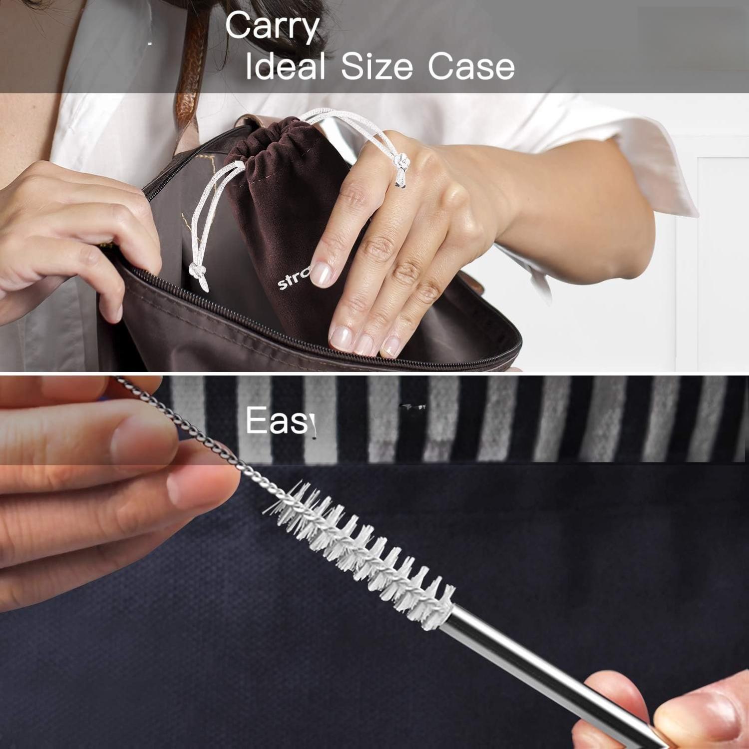 Set of 16 Reusable Stainless Steel Straws with Travel Case Cleaning Brush Silicone Tips Eco Friendly Extra Long Metal Straws for 20 24 30 oz Tumbler