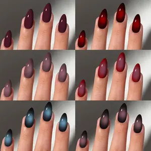144pcs Long Almond Nails Blue Gradient Press-On Nail Set, Perfect Fit Acrylic False Nails, Easy Wear for Parties Dance Daily Use