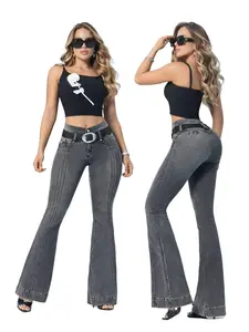 Ofori Jeans  Mahal ,Arabia, komodo High Waist Tela Efecto Piel de Durazno 3 Buttons Bell-Shaped Leg Women's Fashion