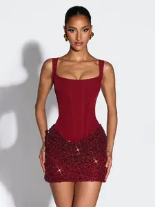 Christmas Party Dress, Vintage Sequin Sleeveless Bodycon Tank Top, Slim Fit Sweet Formal Wear Style, Perfect for Banquets, Birthdays, Clubs, Weddings, Womenswear