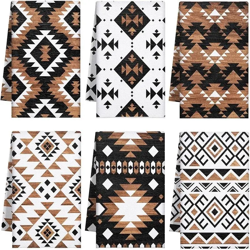 Vintage Aztec Pattern Kitchen Towel, 1 Set Retro Themed Dish Towel, Household Bathroom Decoration Towel for Kitchen Bathroom, Home Goods, Cleaning, Decorative Towels