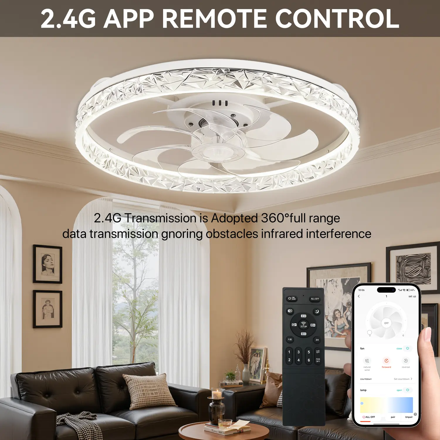 GALENTAL Cristais Multifunctional Ceiling Fan with Light, Remote Control/APP, 6 Wind Speeds, Timing Function, Reversible DC Motor, Adjustable Brightness & 3 Color Temperatures, Low Noise for Living Room, Bedroom, Study, Summervibes GALENTAL Cristais Multifunctional Ceiling Fan with Light, Remote Control/APP, 6 Wind Speeds, Timing Function, Reversible DC Motor, Adjustable Brightness & 3 Color Temperatures, Low Noise for Living Room, Bedroom, Study, Summervibes