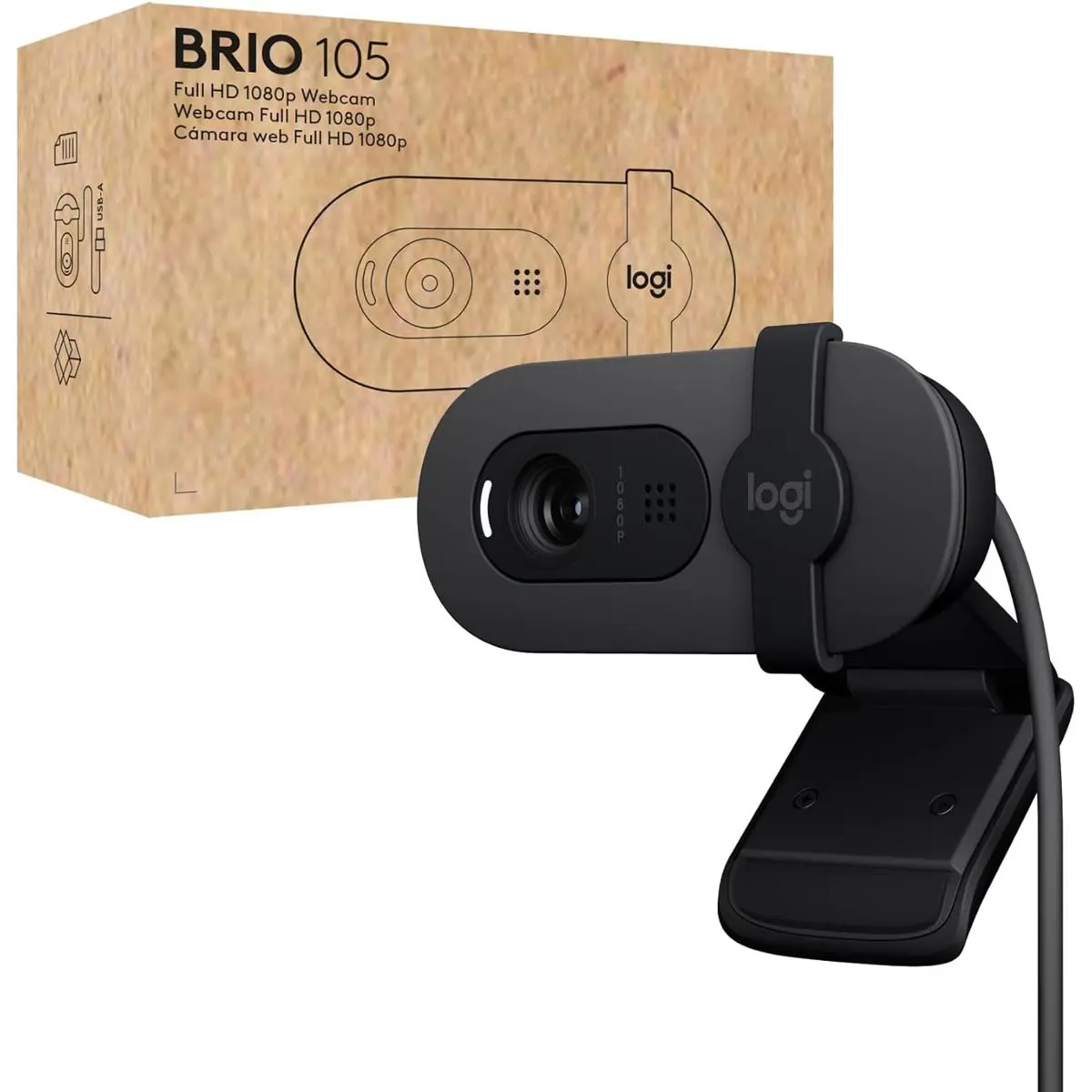 Logitech Brio 105 2MP Full HD Webcam, Graphite