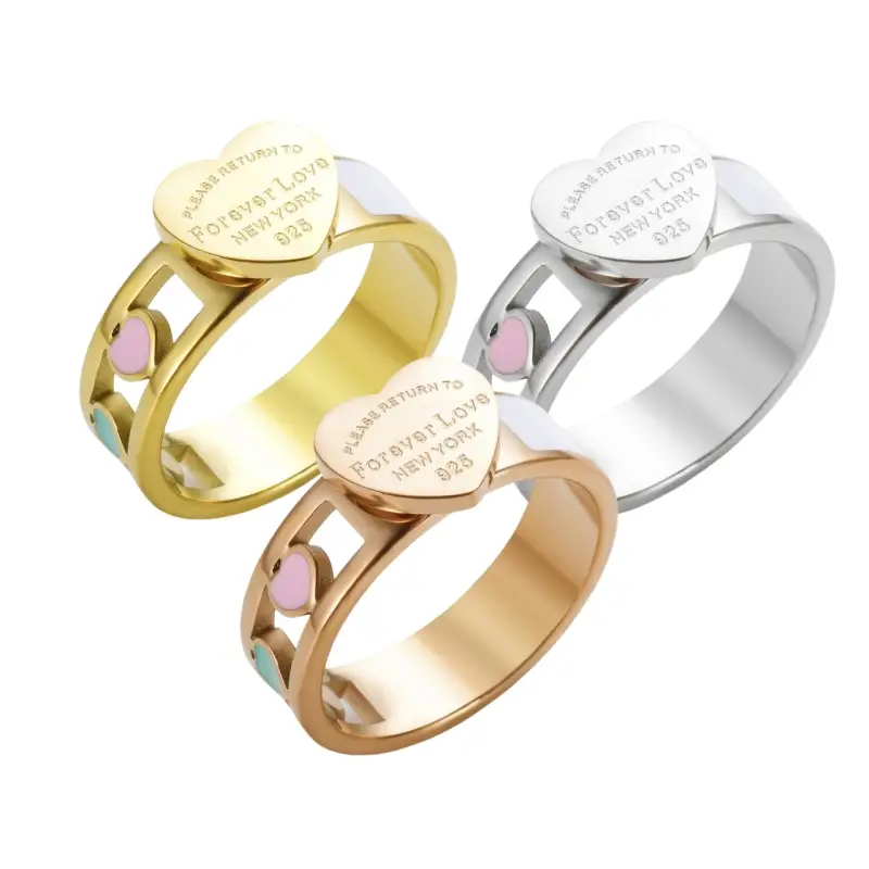 [Forever & Love] Stainless Steel Hollow Heart Asymmetric Ring - Minimalist INS-Style Fashion Jewelry Personalized Design