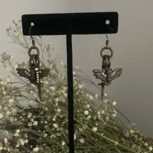 bronze owl & dagger dangle earrings (2in in length)