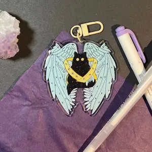 Biblically Accurate Angel Cat Acrylic Keychain 3in| Cat Acrylic Glitter Keychain, Black Void Cat Charm, Angel Wing Acrylic Keychain, Kawaii Black Cat Glitter Acrylic Charm keyrings and automotive key