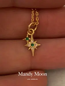 Emerald Stardush Charm Necklace with 17 inch Chain - 18K Gold Filled