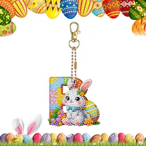 Easter Diamond Art Keychain Ornaments Double Sided Hanging Key Chains Diamond Painting Keychain Kits Diamond Painting Backpack Pendant for Adults Key Ring Art Pendant Decor