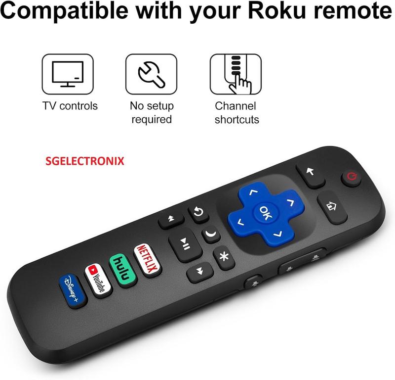Roku Replacement Remote Control Pack of 2 for TCL Hisense Onn Philips Smart TVs Black with Shortcut Buttons No Setup Needed