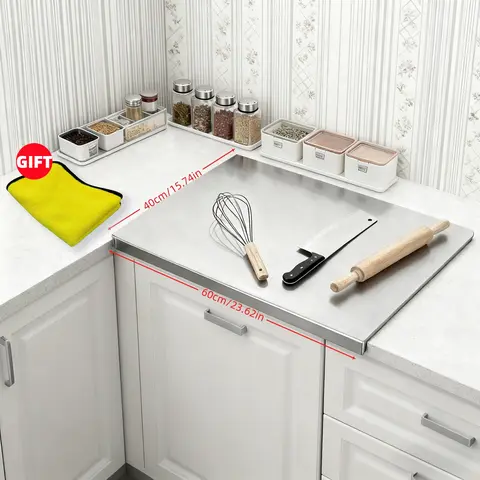 Stainless Steel Rectangle Durable Chopping Board - Double-Edge Design, Non-Slip, Smooth Finish, Dishwasher Safe, 1-Piece Kitchen Accessory for Food Cutting (Free Cleaning Cloth, Spills Containment)