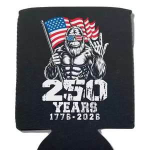 Sasquatch 250 years USA freedom 1976-2026 merica black Custom Neoprene Koozies Can Coolers for 12oz 16oz 20oz 24oz and More Premium DTF Print Heat Pressed One Sided Funny Unhinged Designs Great for Men Women Gift