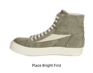 Gray-Green High-Top Suede Sneakers with Cream Leather Accents and Chunky Rubber Sole