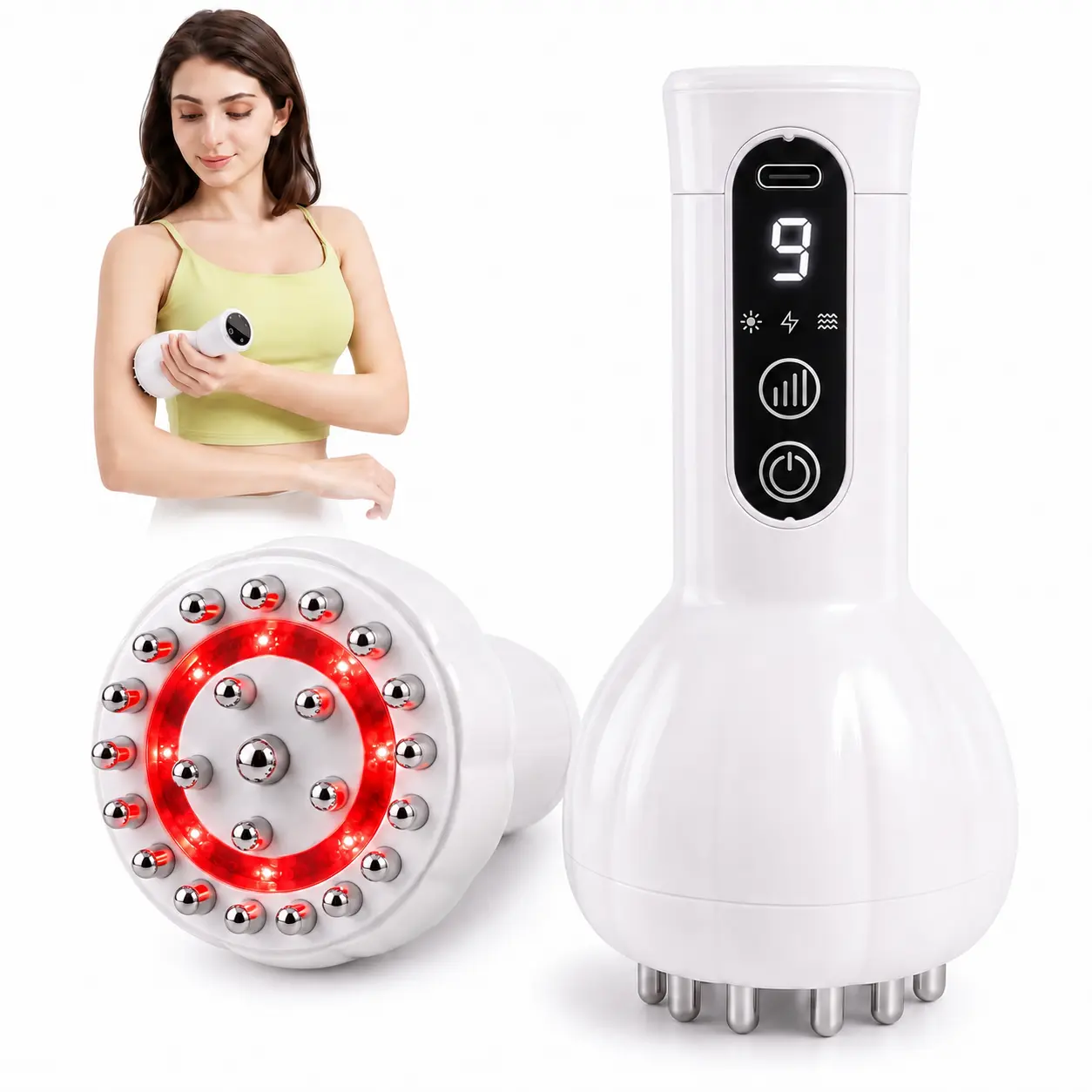 Medcursor Lymphatic Drainage Massager, 3-in-1 Body Sculpting Machine with Red Light Therapy, EMS Microcurrent & Vibration Massage, Fascia Massage Tool for Cellulite Care, Legs, Arms, Belly and Full Body Wellness