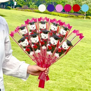 10-Pack Cute Graduation Bear Bouquets, Phd Hat Small Bear Bouquets, Graduation Gift Hanging Decor, Graduation Party Favors, Colorful Transparent Bag Packaging