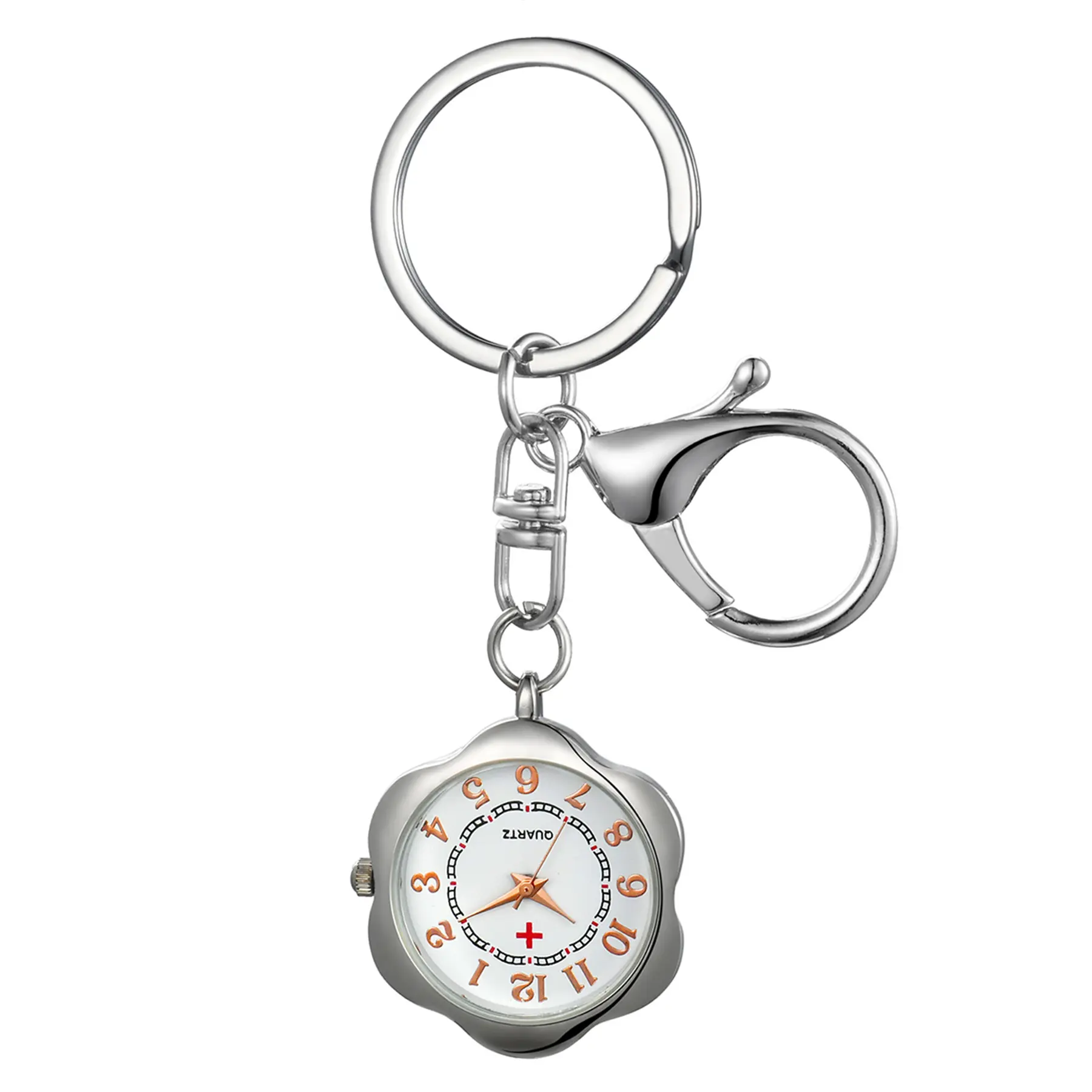OIDEA Petal-Shaped Metal Fob Watch for Nurses, Unisex Clip-On Pocket Watch with Keychain, Arabic Numeral Dial & Quartz Movement, Metal Edition Pocket & Fob Watches