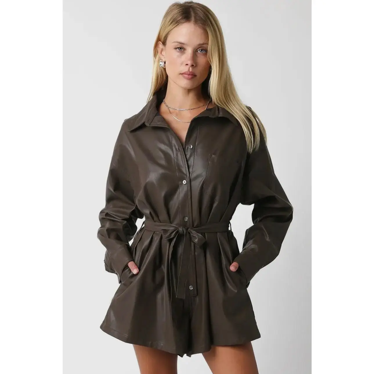 Leather Button Up Romper