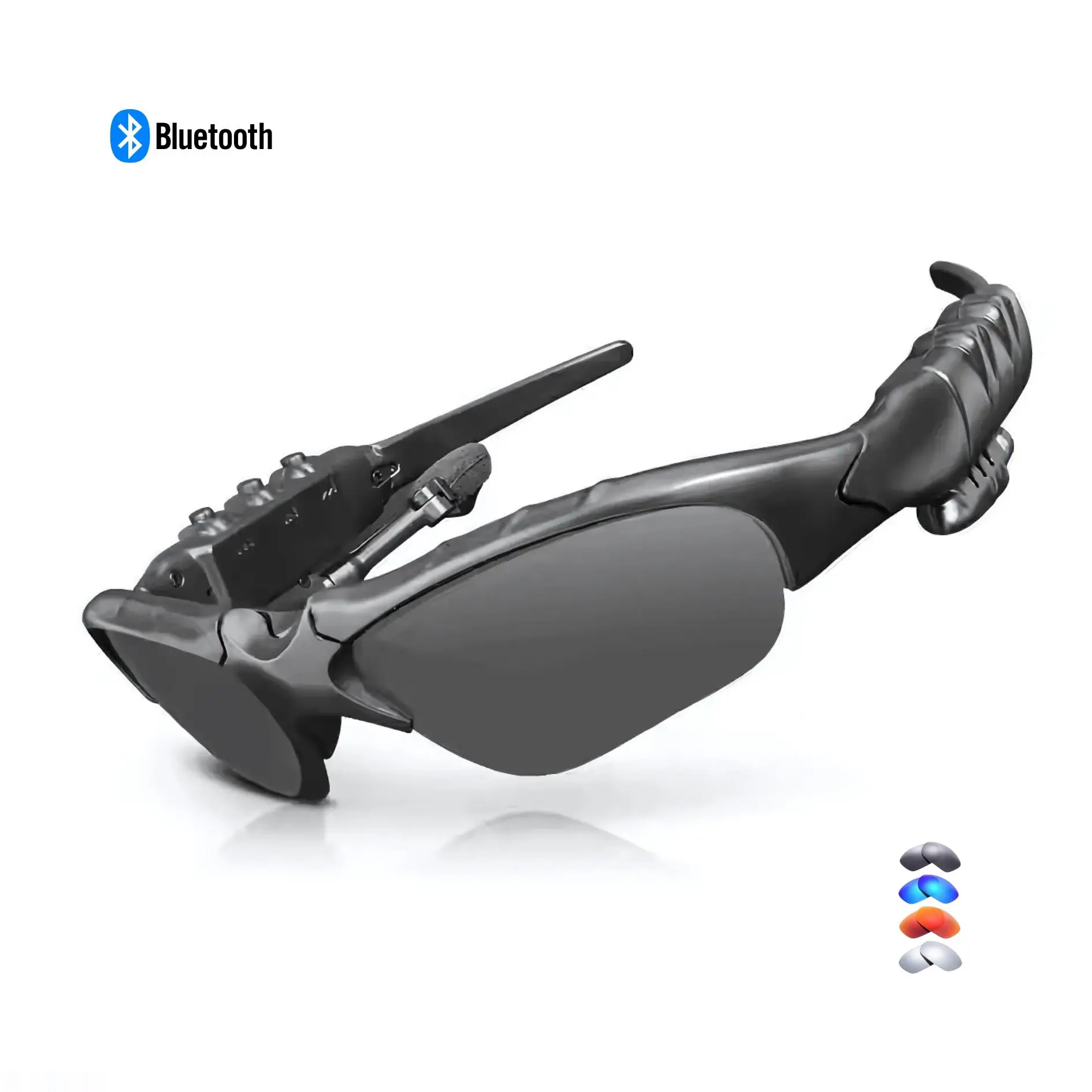 Smart Sport Sunglass – Bluetooth Audio Foldable Flip-Up Lens Mirror-Coated Adjustable-Fit Wireless Sunglasses with Headphones | Black Smart Glasses Bluetooth Glasses